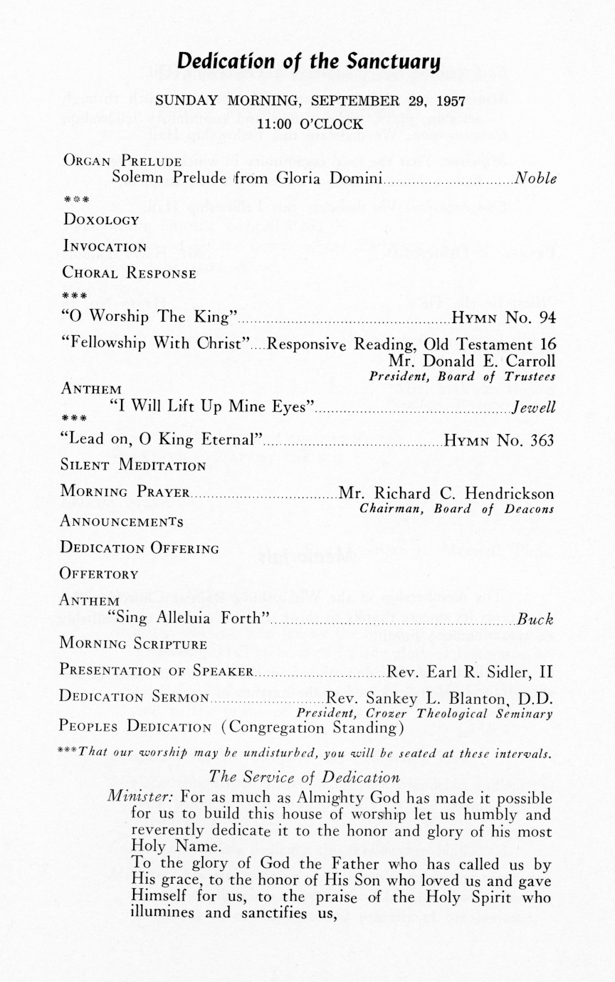 Wilkinsburg Baptist Church Dedication Services